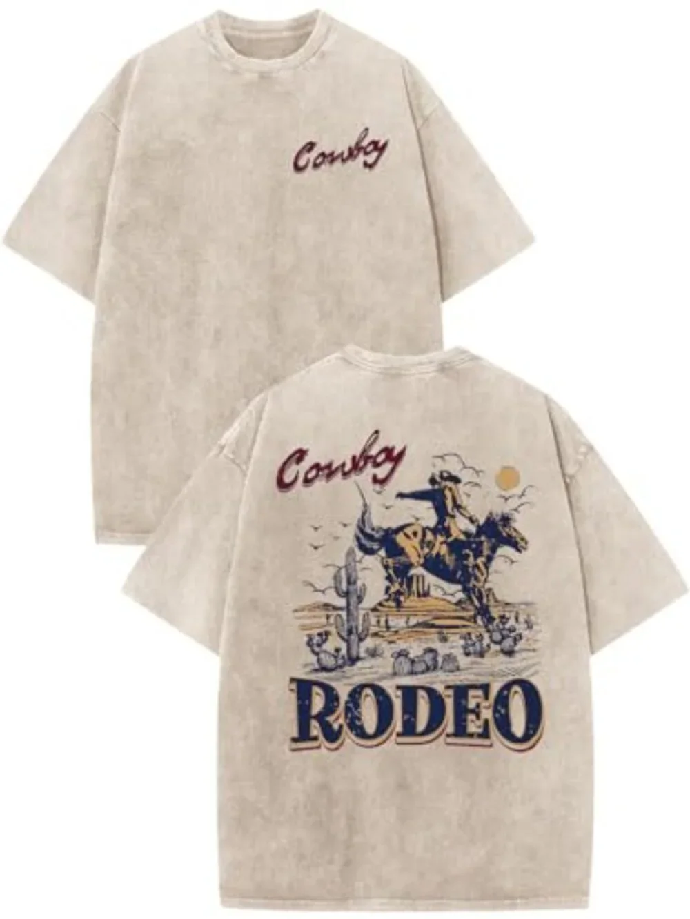 Vintage Cowboy Rodeo Graphic Tee - Acid Wash Oversized Western T-Shirt